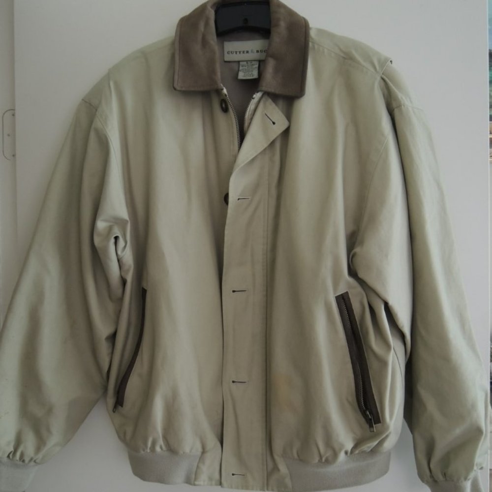 Mens Jacket Size S Bomber Style Zip Button Front Khaki Tan Light Jacket